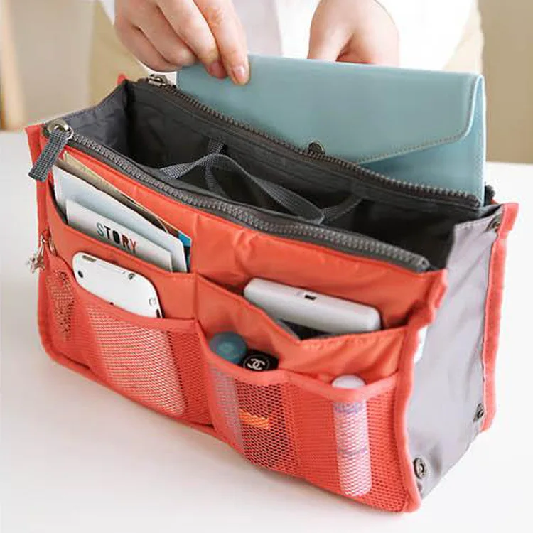 

Free shipping korean style bag in bag cosmetic bag Double Zipper Portable big capacity toiletry kits multifunctional storage bag