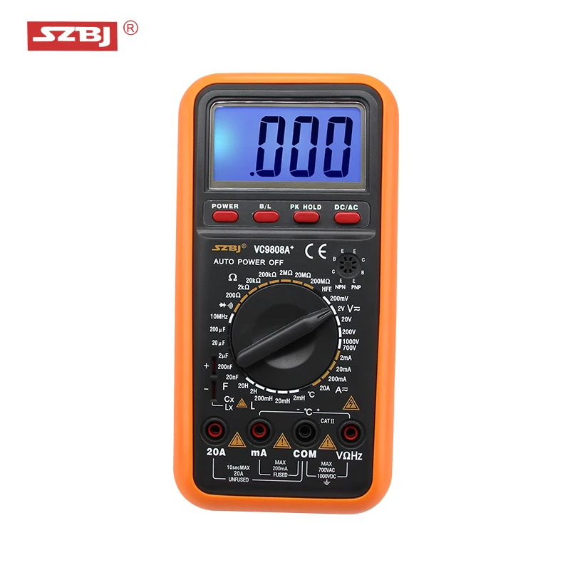 

SZBJ VC9808A+ Digital Multimeter Intelligent Anti-Burning Measurable Temperature Frequency Inductor Current Anti-skid