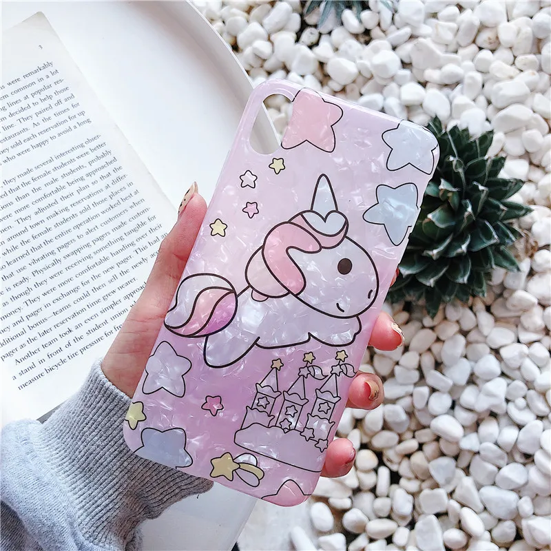 

Cute Cartoon Unicorn Phone Case For iphone X XR XS Max Case For iphone 6s 6 7 8 plus Cover Fashion Conch Shell Soft Cases Capa