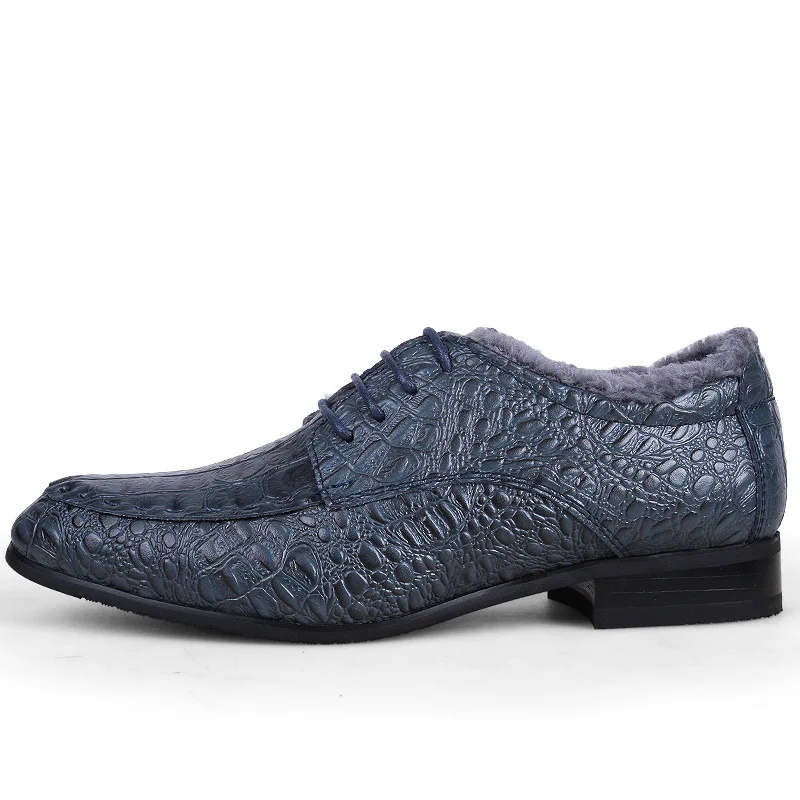 Большие размеры 36-50; Роскошная модная кожаная мужская повседневная обувь в деловом стиле; зимняя теплая обувь с узором «крокодиловая кожа»; удобная модельная обувь 2