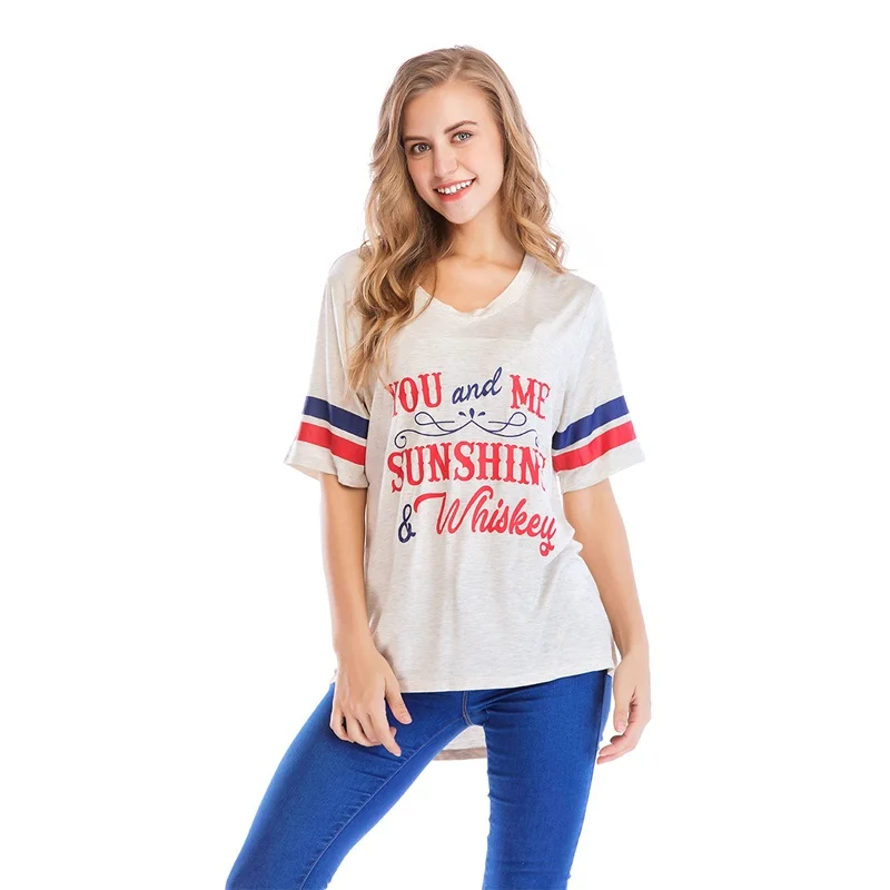 WEAVERS Women Short Sleeve Chic T-shirt Letter Printing Fashion Loose Casual V-Neck Summer Tops TO1372 | Женская одежда