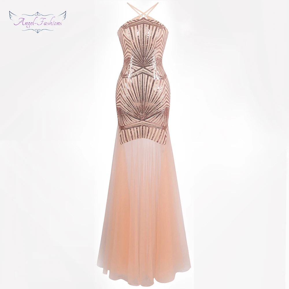 Женское вечернее платье Angel fashions длинное прозрачное с геометрическим узором и