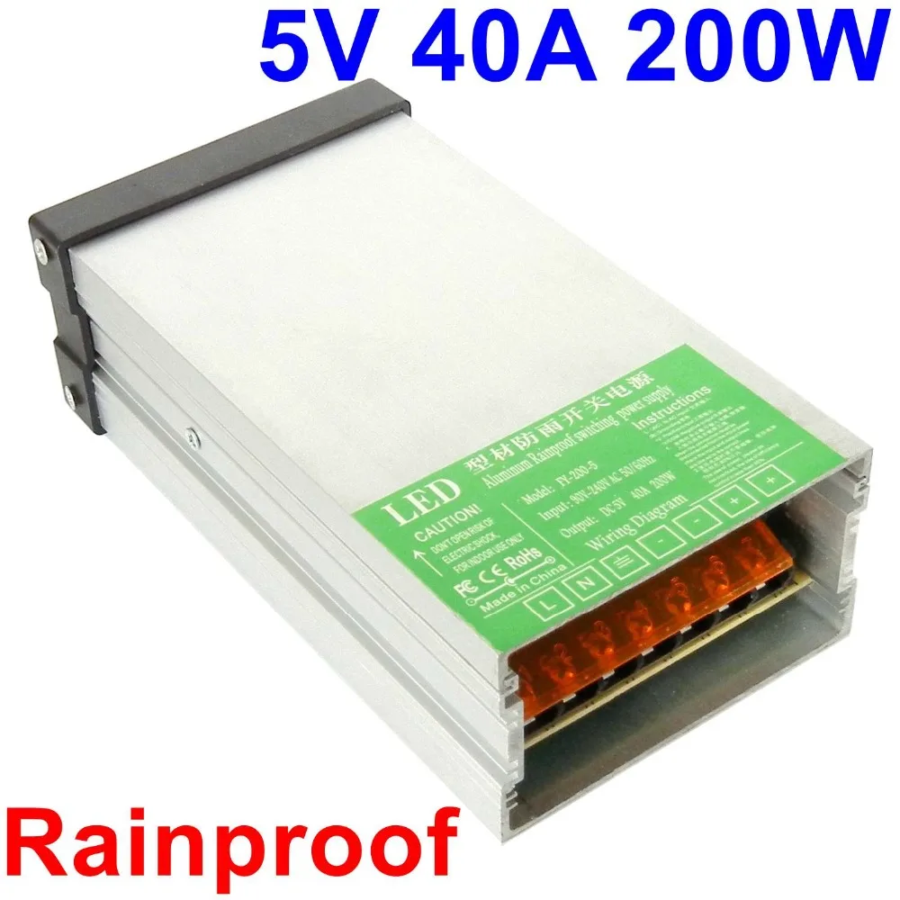 

DC 5V 40A 200W rainproof switching power supply transformator adapter for led display strip light small volume outdoor usage