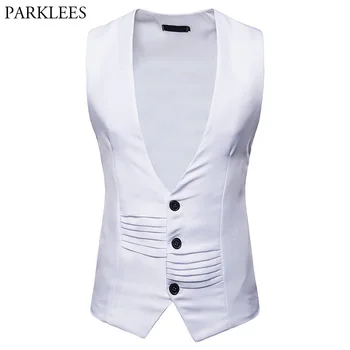 

Fashion V Neck Single Breasted Suit Vest Men 2018 Brand New Slim Fit Casual Waistcoat Men Wedding Tuxedo Dress Vests for Male