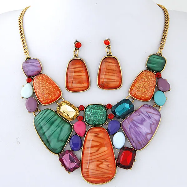 Kymyad многоцветные наборы ювелирных изделий из камня для женщин, набор ювелирных изделий из африканских бусин, винтажный Комплект сережек для женщин - Окраска металла: multicolor
