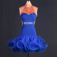 woman blue backless Latin Dance Dress rhinestone Modern Dancing Dress Tango/Cha cha/Rumba Competition/performance Dress