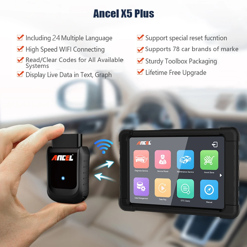 Ancel X5 WIFI Tablet 8" OBD2 Diagnostic Scanner ABS Airbag Oil service DPF Tool 