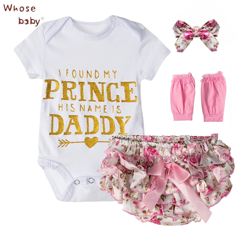 4Pcs/Set Baby Clothing Sets Girls Cotton Rose Flower Summer Baby Bodysuit+Short+Headwear+Legging Infant Baby Girls Clothes