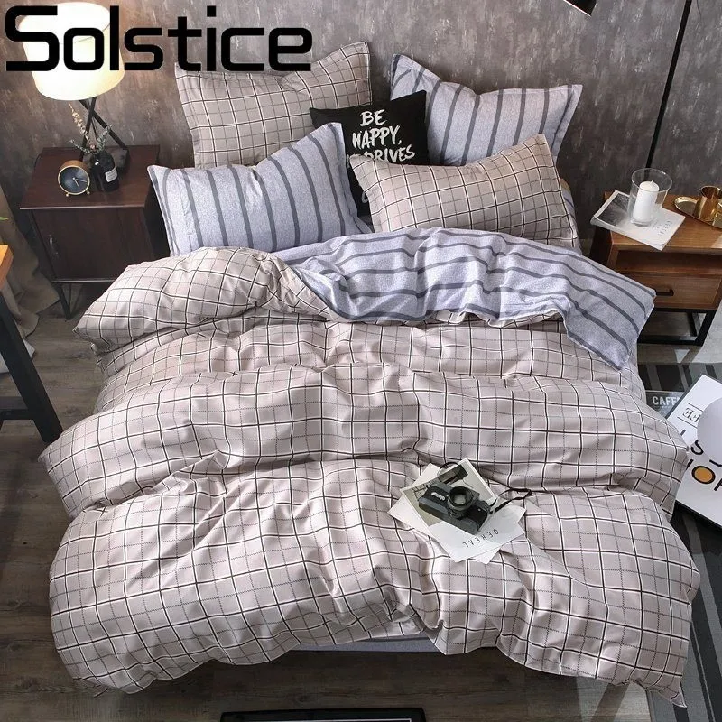 

Solstice Gray Plaid Comforter Bedding Sets Full Queen King Size Duvet Cover Bed Flat Sheet PillowCases 3-4pcs Set Bedlinings Kit