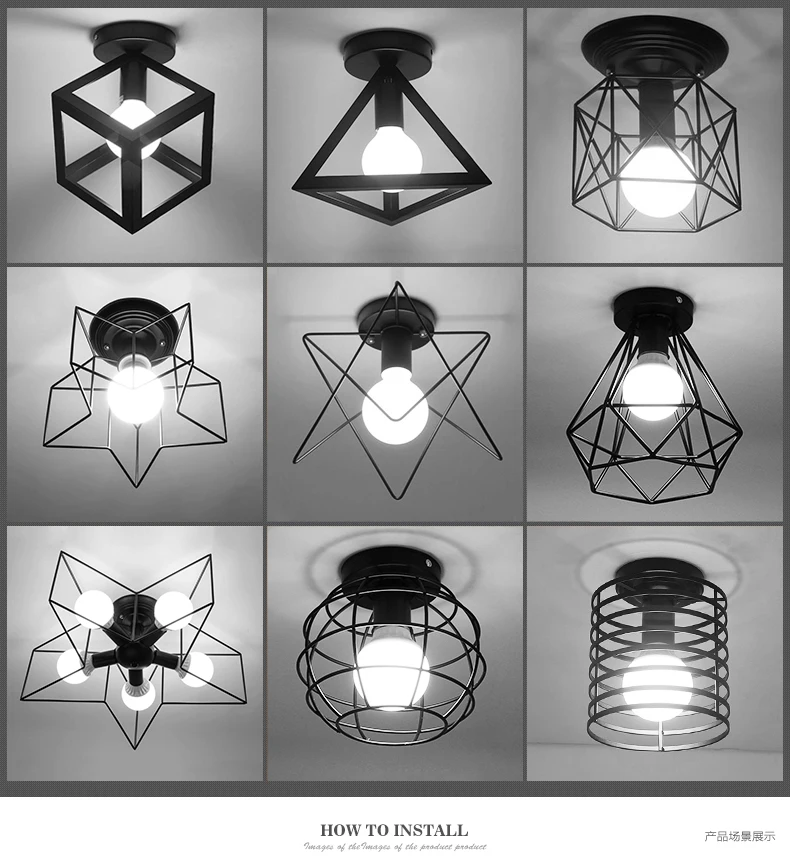 Винтажные потолочные светильники железный черный потолочный светильник Ретро железная клетка светильники Abajur Домашнее освещение Plafonnier для гостиной