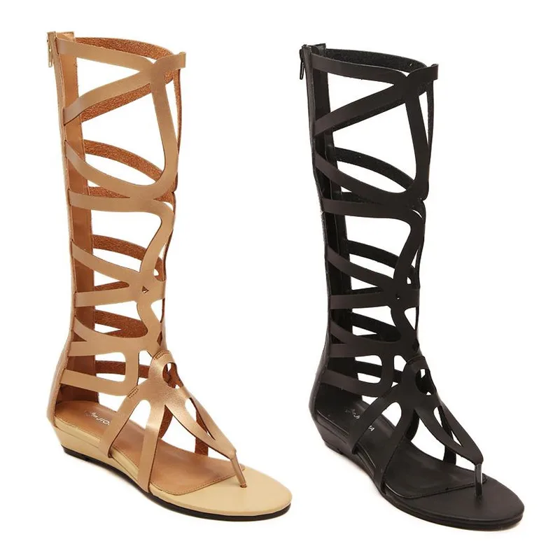 knee high flat sandals