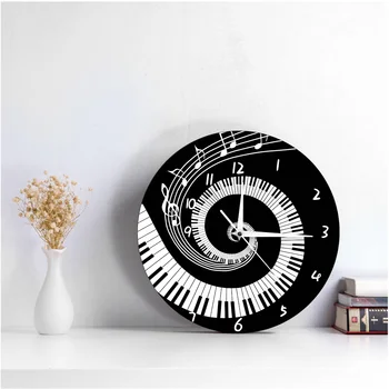 

Elegant Piano Keys Black White Modern Wall Clock Music Notes Wave Round Music Keyboard Wall Clock Music Lover Pianist Gift Z105