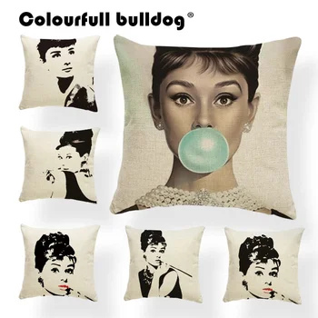 

Audrey Hepburn Cushion Cover Red Pillowcases Black Chair Decorations Comics Throw Cushion Cover Balloon 17.7Inch Burlap Creative