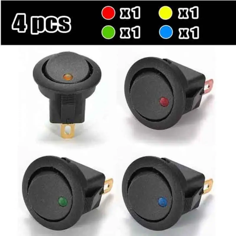 Automobile Round Boat LED Rocker Indicator Switch 3-Pin On-Off Thumb Switch 12V DC Blue Light 4pcs