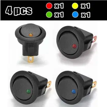 

Mayitr 4pcs/set LED Dot Light Switch 12V Car Auto Boat Round Rocker ON/OFF Toggle SPST Switch Red Green Blue Yellow