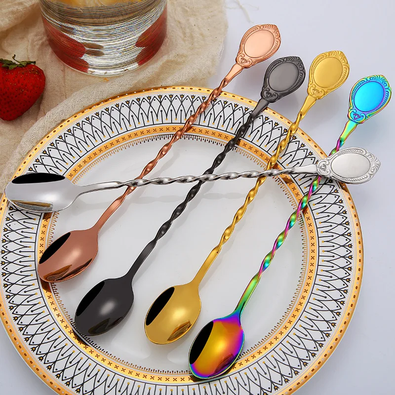 Iced tea cocktail dtirring spoon creative  spiral coffee spoon bar mixing spoon long handle spoon 1