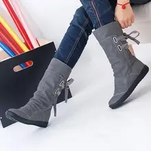 Зимние женские сапоги женские ботинки до середины икры увеличивающие рост на прочной танкетке повседневные кожаные ботинки теплая женская обувь Botas Mujer