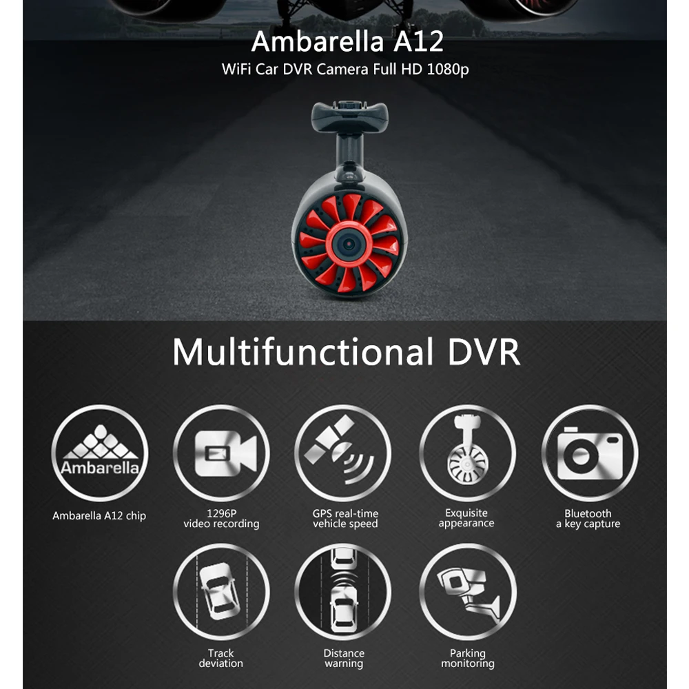 Junsun H030 Ambarella A12 Car DVRs ADAS LDWS car camera FHD 1296P registrar WiFi dash cam GPS logger DVR 2 in 1 car recorder 
