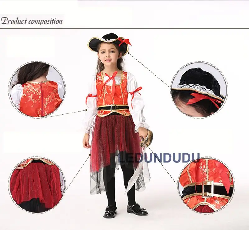 Hot Kids Halloween Carnival Cosplay Pirate Costume Girls Fancy Party Outfits Children Princess Dress  (21)
