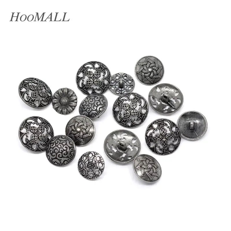 

Hoomall 50PCs Mixed Metal Shank Buttons Pattern Carved Sewing Buttons Scrapbooking 17-23mm Silver Tone