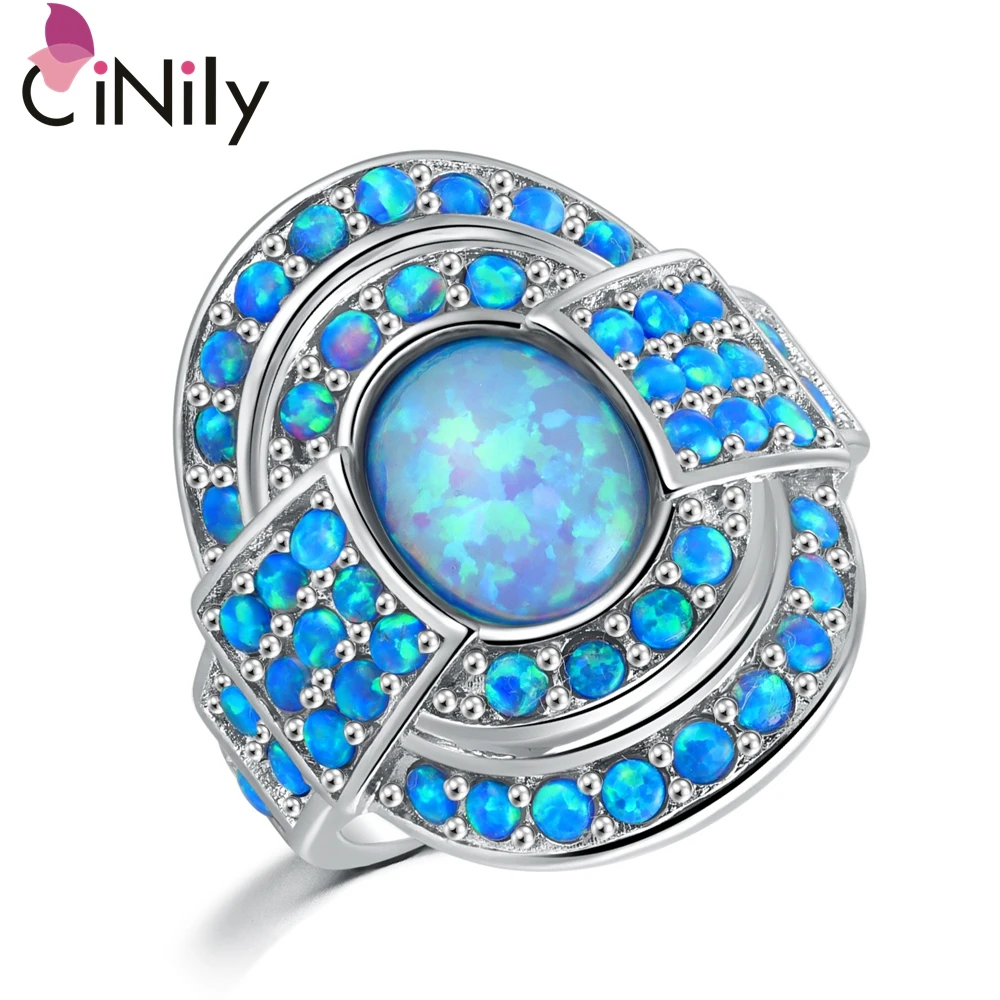 Винтажные кольца CiNily с голубым огненным опалом и камнями посеребренное