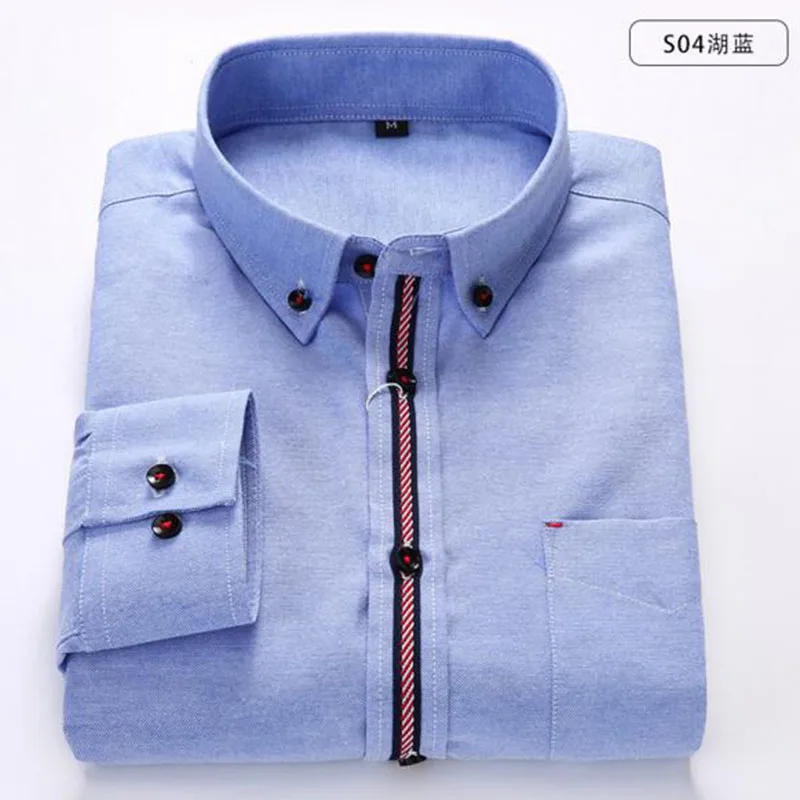 Весна Осень мужские рубашки с длинным рукавом Slim Fit Camisa Оксфорд Чистый хлопок