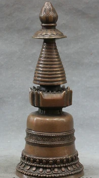 

xd 002743 9" Tibet Tibetan Bronze Buddhism Pray Lotus Buddha Statue Stupa Pagoda Tope