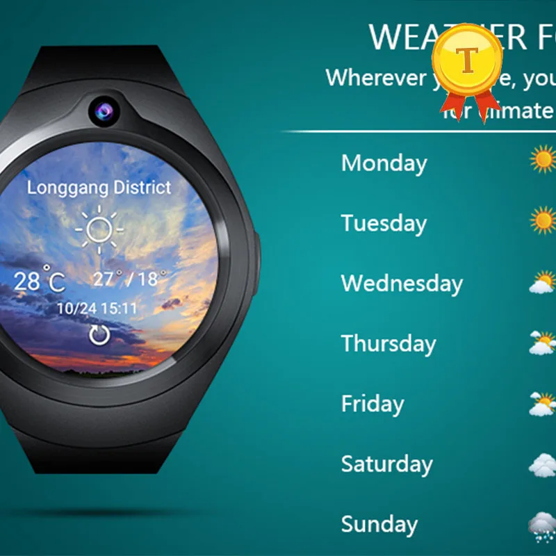 

new 3G Internet quad-core Smart Watch Round screen weather forecast smartwatch wifi gps heart rate watch step watch mobile phone