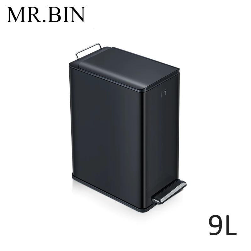 MR. BIN Edge 6L/9L скандинавский минимализм мусорный контейнер с педалью из нержавеющей стали и металла современный маленький мусорный бак для дома и офиса - Цвет: Black 9L