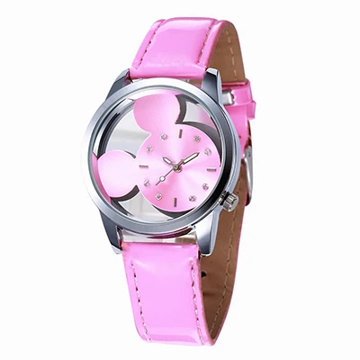 Модные женские часы с Микки и Минни Маус, женские повседневные кожаные полые часы, женские Стразы, кварцевые часы, подарки, Relojes# 1TWF - Цвет: Розовый