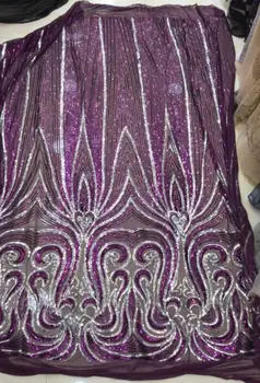 

hot sale French tulle lace fabric S195610 fushia pink green sequins french net lace For party