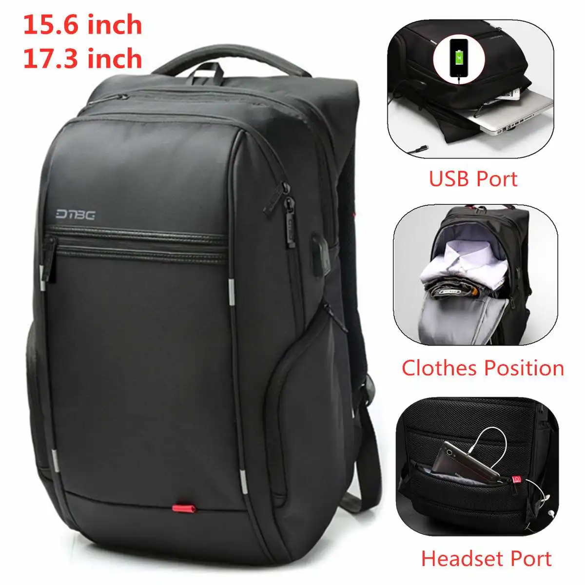 

Fashion Balck Men Backpack for Laptop 17.3"USB Port Waterproof Travel Backpack Large Capacity College Student School Mochila