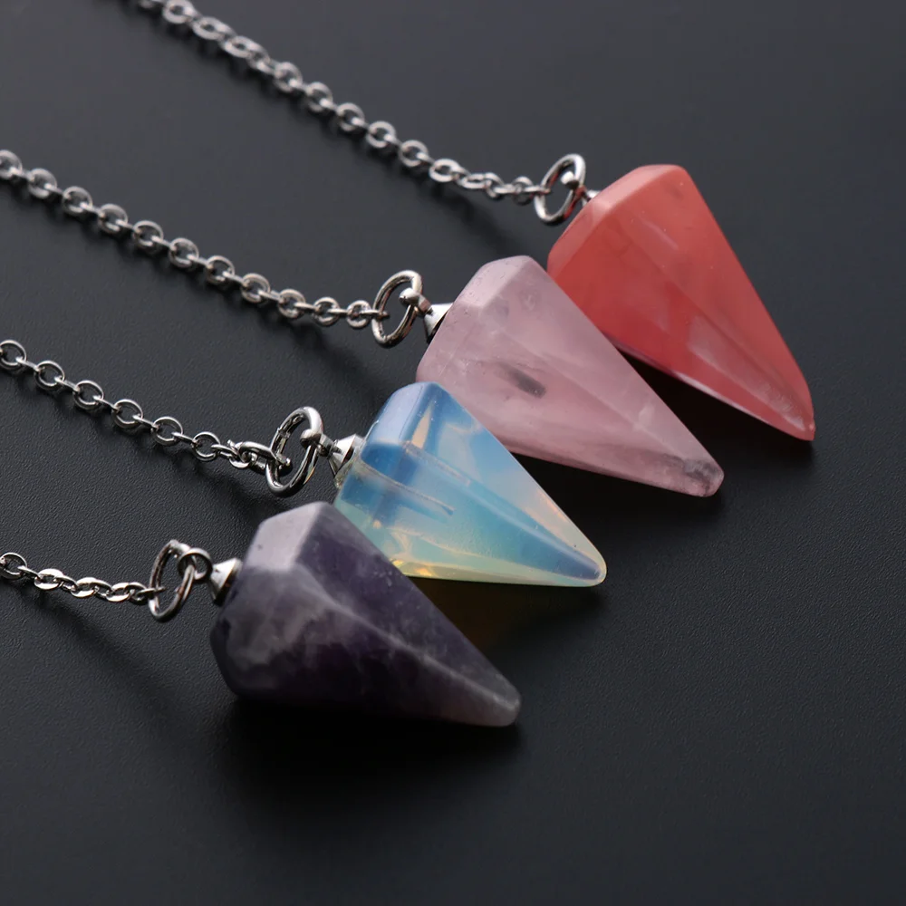 

Natural Stone Reiki Pendulum Pendant Healing Crystal Amulet Gemstone Rock Hexagon Pyramid Rose Quartz Amethyst Turquoise