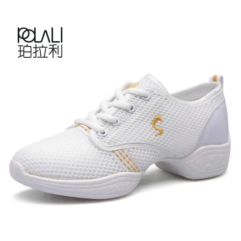 POLALI/размер 42; современные детские женские дышащие туфли для фитнеса; мужские мягкие танцевальные кроссовки; обувь для занятий джазовым танцом для мальчиков и девочек - Цвет: Белый
