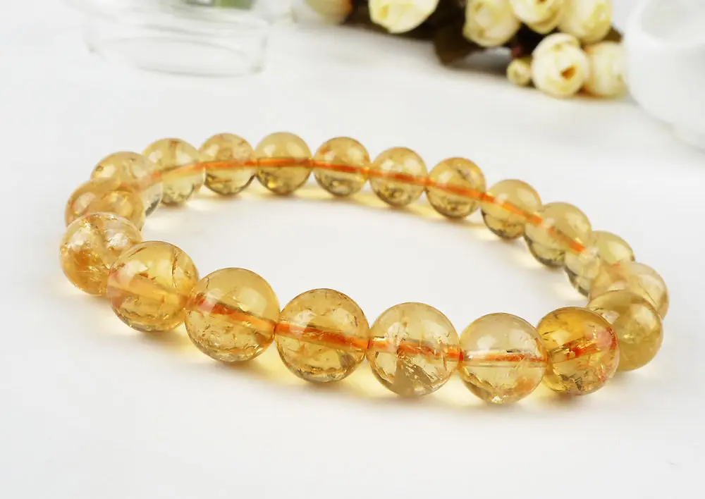 

8mm 100% Genuine Bracelet Natural Citrine Quartz Yellow Crystal Round Beads Wealthy Gemstone Stone Stretch Woman Man Bracelets
