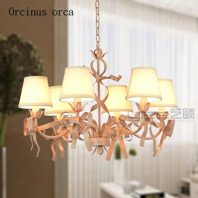 Американская железная люстра с розовой лентой для спальни|chandeliers free shipping|chandeliers