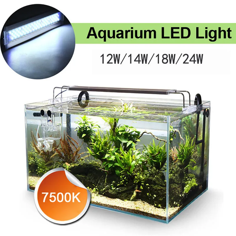 

12-24W Aquarium LED Lighting Overhead Fish Tank Water Plant Growing Light Extensible Waterproof Clip-on Lamp 6500-7500K