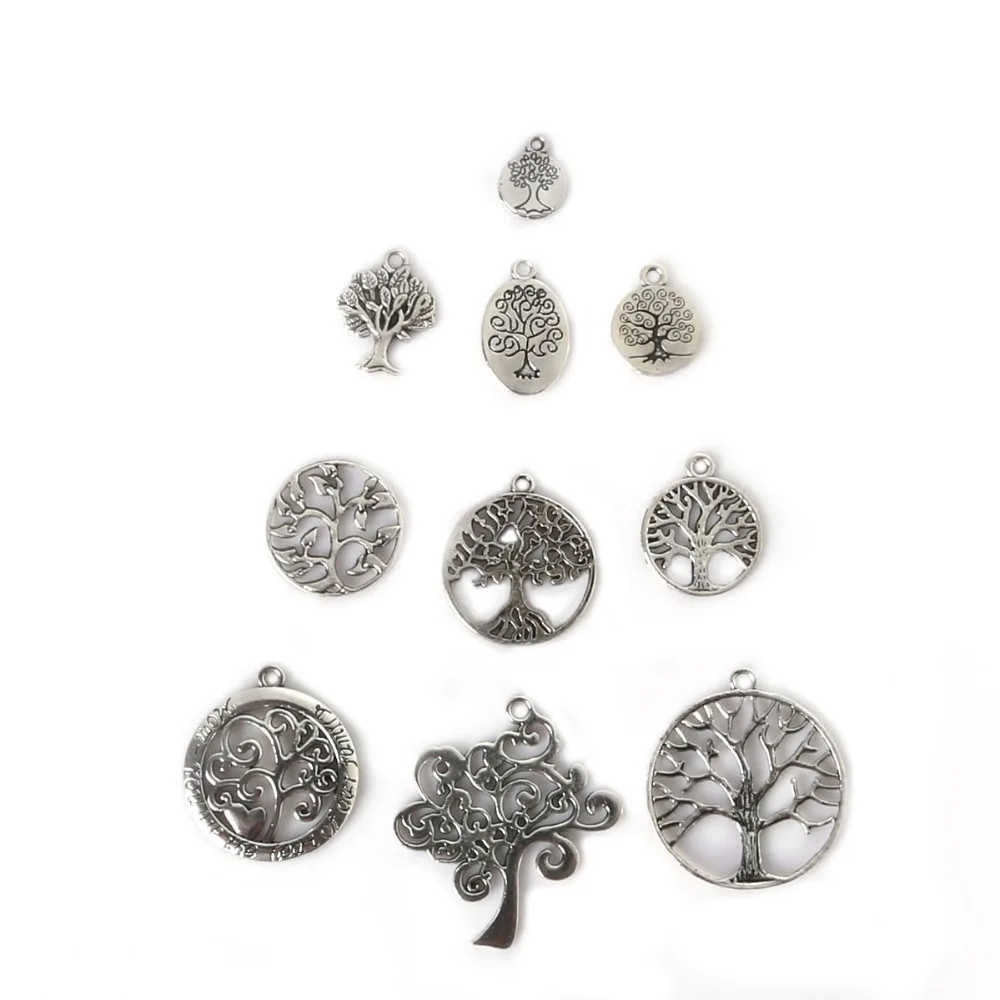 

Beadia Hot Fashion Boys Girls Favorite 61pcs 10 Mixed Plating Ancient Silver Lucky Tree Trees Ring Life Tree Pendant