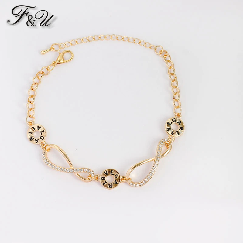 

F&U Gold and Silver Color Bowknot with Circle Accessories New Arrival Popular Wholesale Bracelet Chain