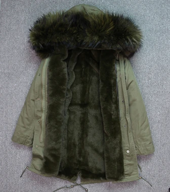 Пальто с натуральным мехом, бренд, новинка, большой мех енота, с капюшоном, Длинная зимняя куртка, Женская парка, натуральный мех, для женщин, толстая теплая подкладка - Цвет: green green