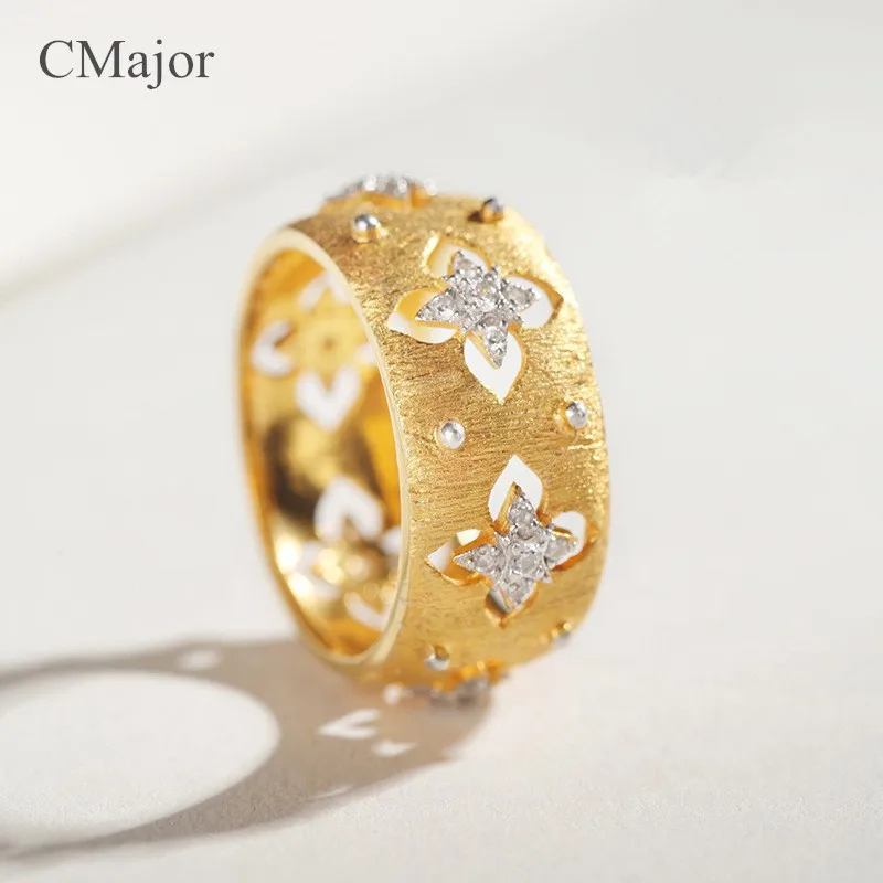 Najtaniej CMajor włoski biżuteria ze srebra próby 925 hollow cztery liść koniczyny pierścionki elegancki vintage palace złoty dzień świętego patryka pierścienie dla kobiet