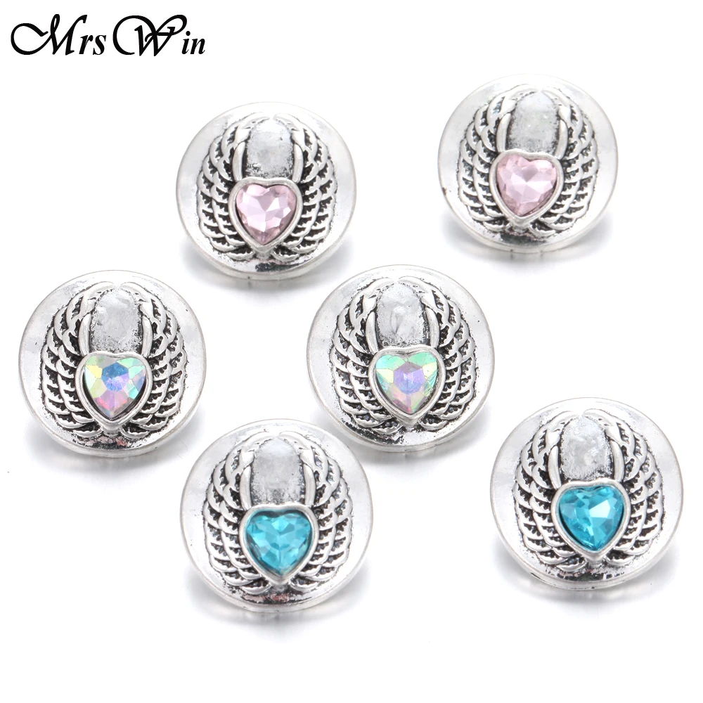 

10pcs/lot New Snap Jewelry Rhinestone Love Angel Wings 18mm Snap Buttons Fit 18mm Silver Snap Bracelets