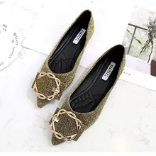 Г. женская обувь повседневные туфли-лодочки на плоской подошве женские тонкие туфли с металлическим украшением zapatos De Mujer EUR35-42 без застежки с острым носком