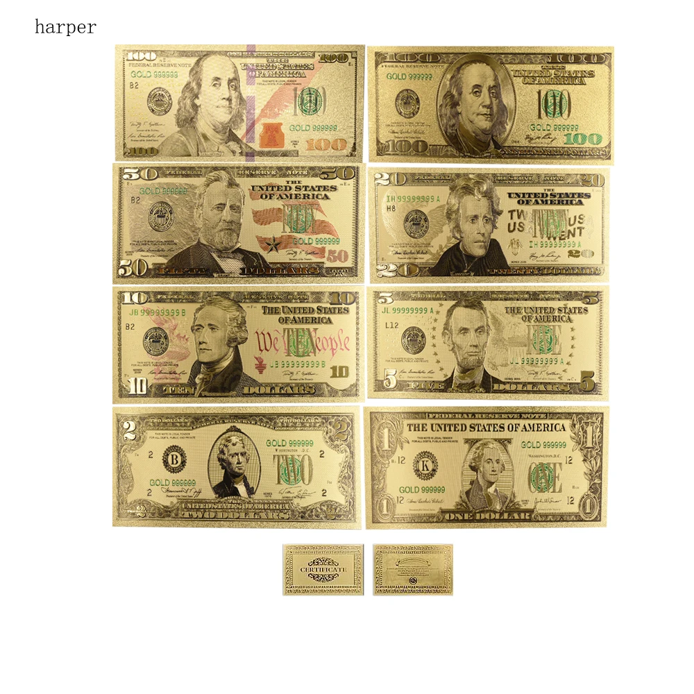 100 доллар 24 К золото банкноты коллекционные 999,9 золото Фольга Валюта Билл Примечание Книги по искусству орнамент с COA рамка для Бизнес подарки