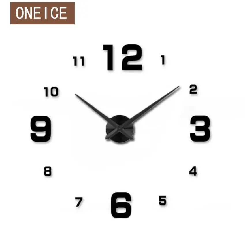 Full Black Wall Clock Modern Design Home Decoration Big Mirror 3D DIY