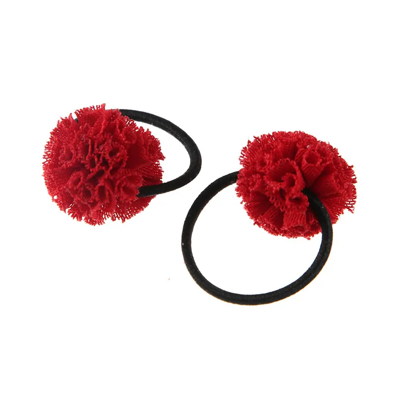 12 шт. милый помпон мяч принцесса головные уборы эластичные ленты для волос Детские Девочки головной убор и галстук резинка веревки аксессуары для волос - Цвет: Красный