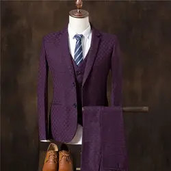 (Блейзер + брюки + жилет) клетчатый костюм мужской классический винтажный джентльмен формальный прямой Свадебный Мужской костюм хорошего