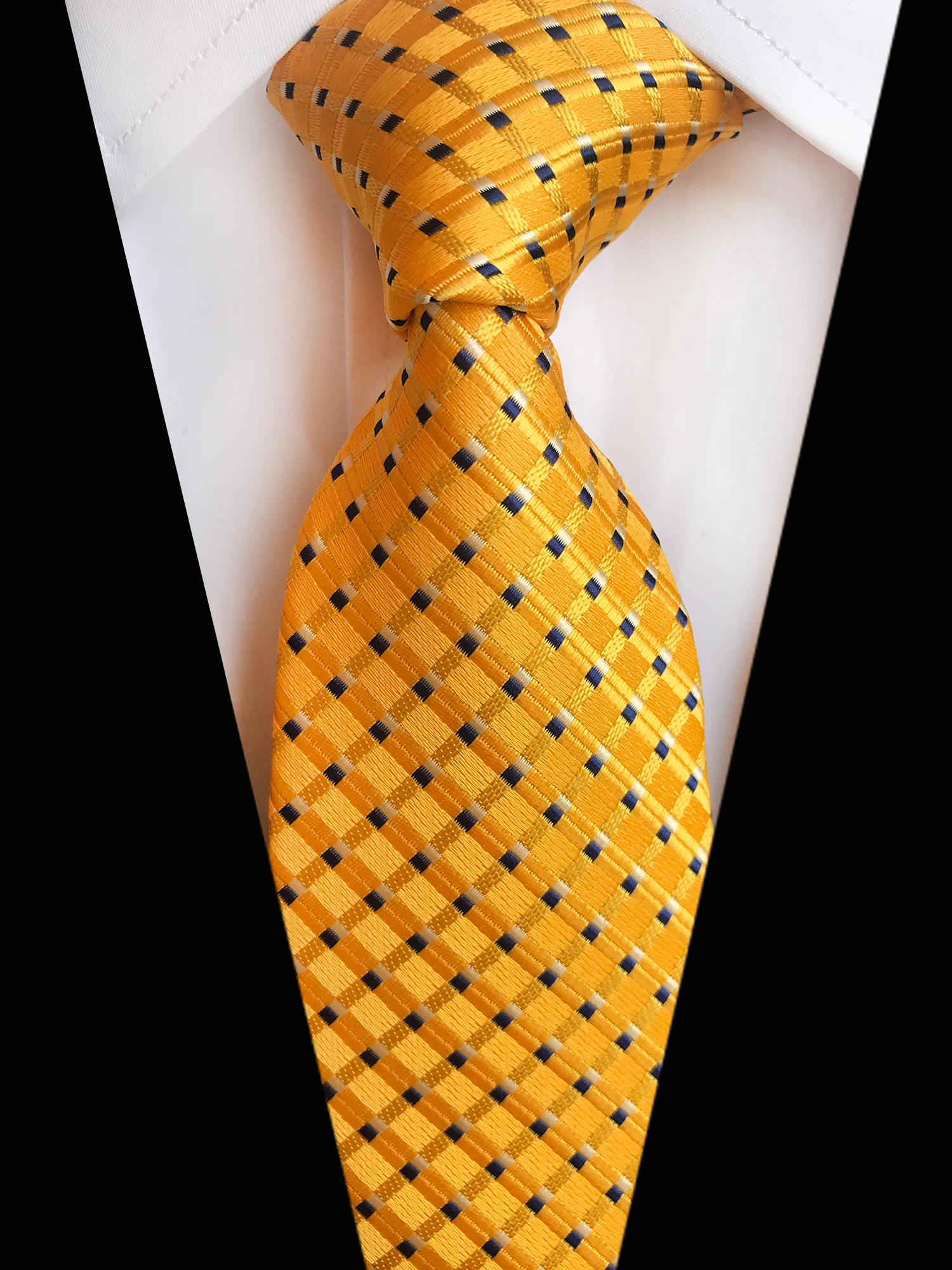 

8CM Men Formal Occasion Tie Luxury Gold Yellow Branded Plaids Necktie for Wedding Party