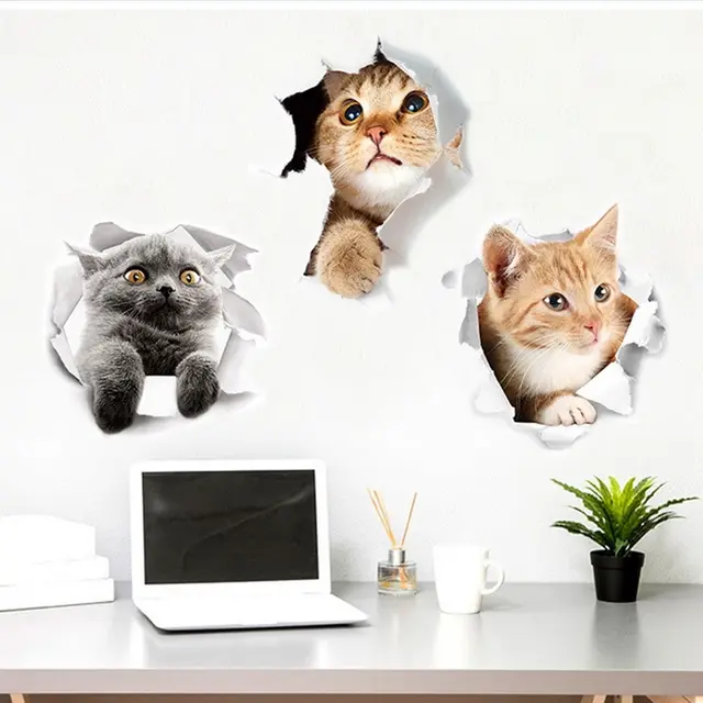 Hoomall 3D Wall Sticker Cute Cat Dog Toilet Living Room Home Decor Kitchen Waterproof Refreigter Poster Wall Stickers Decor