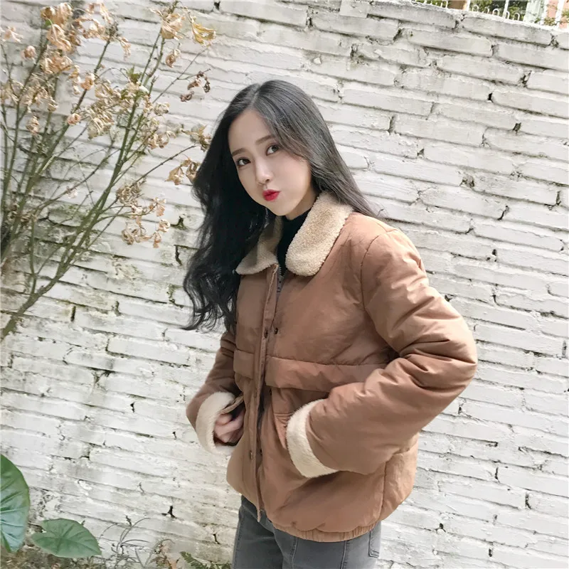 down puffer coat High Quality Wool Women Parkas Turn-down Collar Winter Short Coats Cotton Brown Vintage Jackets Fashion Coats Lu11 35 black puffer